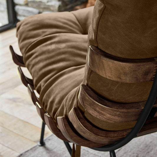 **Loberon Sessel Horraine | Relax-Sessel, Rindsleder, Eisen & Kautschukholz, großzügig gepolstert, braun/grau**