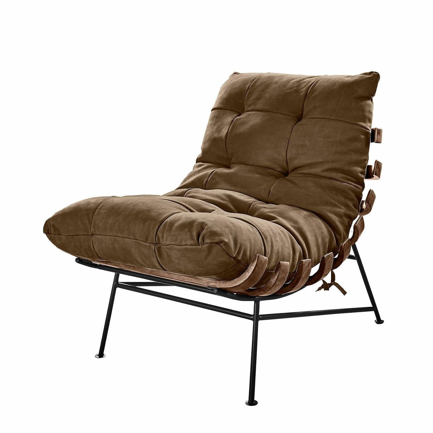 **Loberon Sessel Horraine | Relax-Sessel, Rindsleder, Eisen & Kautschukholz, großzügig gepolstert, braun/grau**