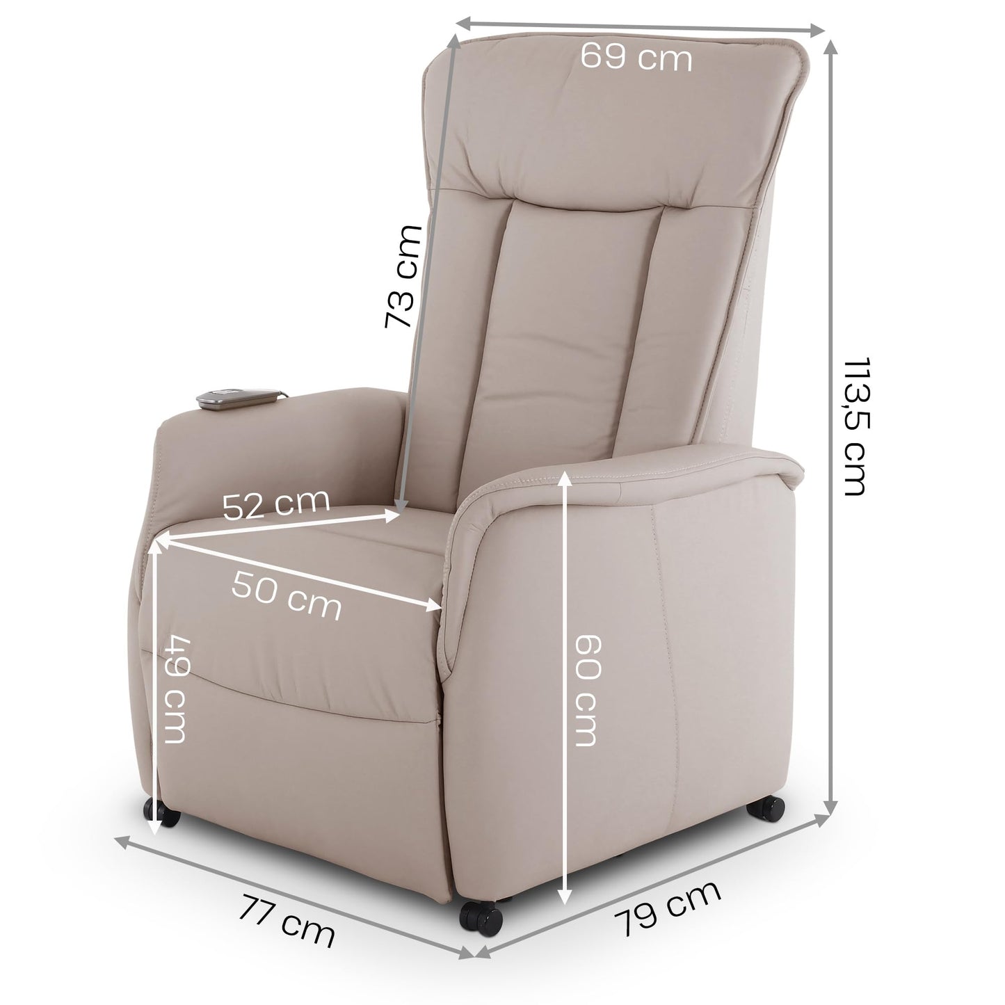 **Raburg Marie Fernsehsessel mit Aufstehhilfe | Elektrisch verstellbar, Liegefunktion, Komfortschaum, Leder/Kunstleder, Naturgrau**