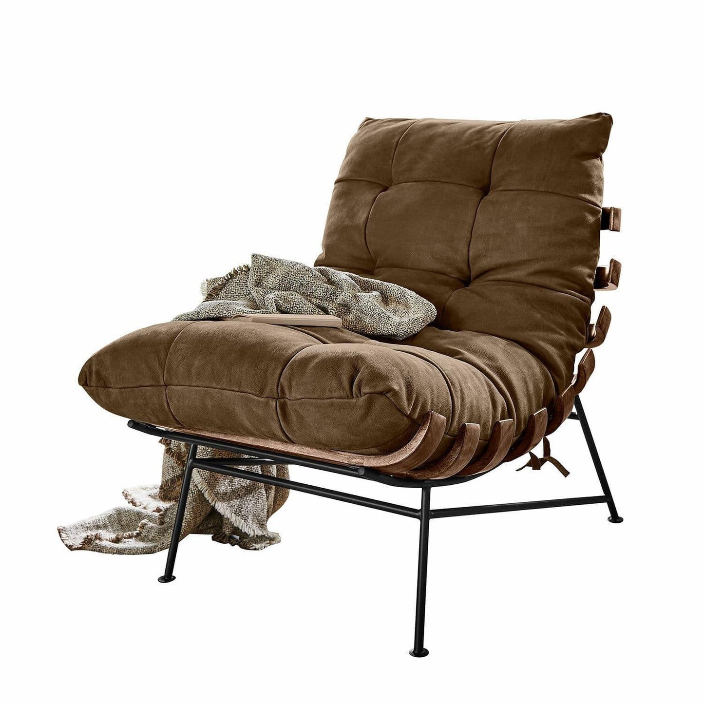 **Loberon Sessel Horraine | Relax-Sessel, Rindsleder, Eisen & Kautschukholz, großzügig gepolstert, braun/grau**