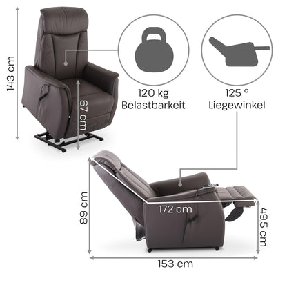 **Raburg EOS 2 Fernsehsessel mit Aufstehhilfe | 2 Motoren, Liegefunktion, Sitzheizung, Taschenfederkern, Leder/Kunstleder, Dunkelbraun**