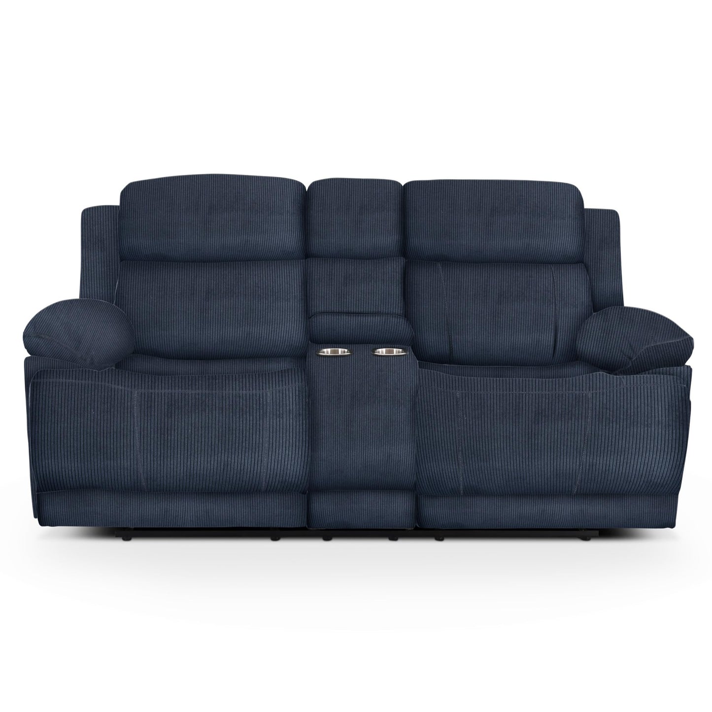 **Raburg Kinosessel 2er-Set Snax | Elektrischer Relax- & Liegesessel, Getränkehalter, Snackfach, Cord-Mikrofaser, Dunkelblau**