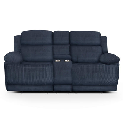 **Raburg Kinosessel 2er-Set Snax | Elektrischer Relax- & Liegesessel, Getränkehalter, Snackfach, Cord-Mikrofaser, Dunkelblau**