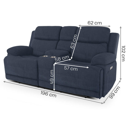 **Raburg Kinosessel 2er-Set Snax | Elektrischer Relax- & Liegesessel, Getränkehalter, Snackfach, Cord-Mikrofaser, Dunkelblau**