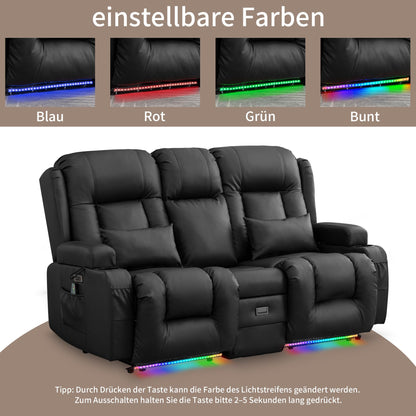 **SnyFivv Elektrischer Relaxsessel 2-Sitzer | Liegefunktion, Heizung & Massage, USB/Type-C, Getränkehalter, Kunstleder, Schwarz**