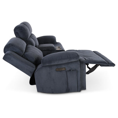 **Raburg Kinosessel 2er-Set Snax | Elektrischer Relax- & Liegesessel, Getränkehalter, Snackfach, Cord-Mikrofaser, Dunkelblau**