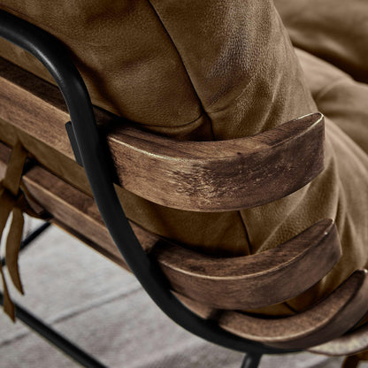 **Loberon Sessel Horraine | Relax-Sessel, Rindsleder, Eisen & Kautschukholz, großzügig gepolstert, braun/grau**