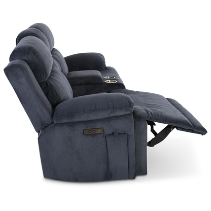 **Raburg Kinosessel 2er-Set Snax | Elektrischer Relax- & Liegesessel, Getränkehalter, Snackfach, Cord-Mikrofaser, Dunkelblau**