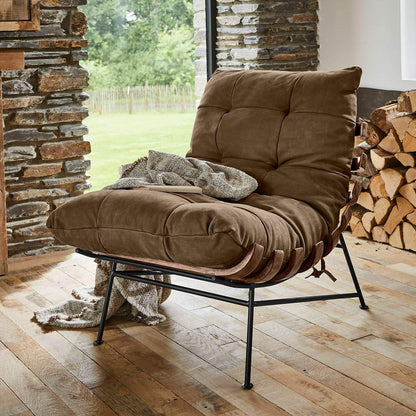 **Loberon Sessel Horraine | Relax-Sessel, Rindsleder, Eisen & Kautschukholz, großzügig gepolstert, braun/grau**