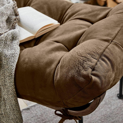 **Loberon Sessel Horraine | Relax-Sessel, Rindsleder, Eisen & Kautschukholz, großzügig gepolstert, braun/grau**