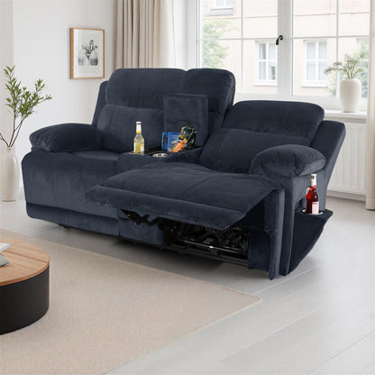 **Raburg Kinosessel 2er-Set Snax | Elektrischer Relax- & Liegesessel, Getränkehalter, Snackfach, Cord-Mikrofaser, Dunkelblau**