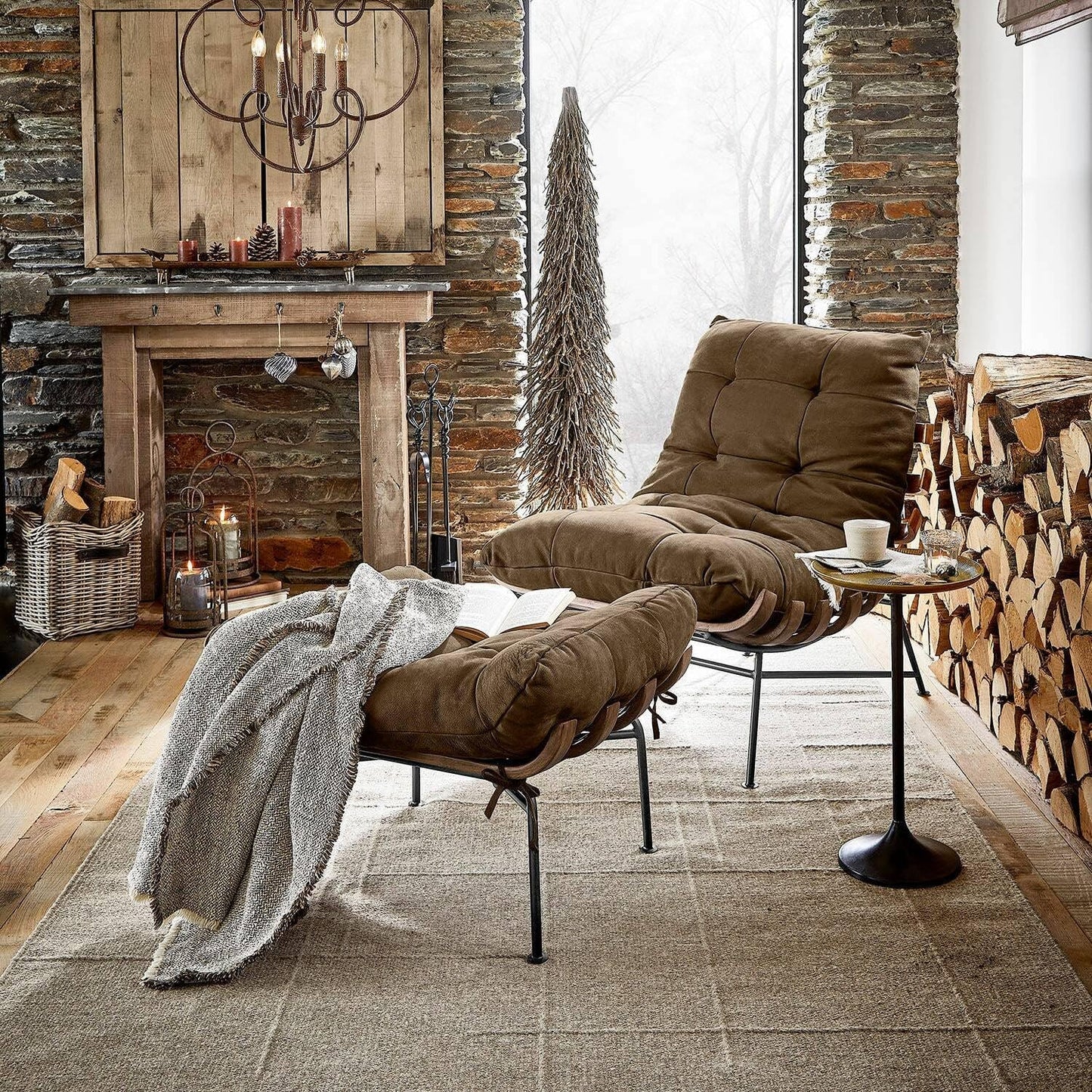 **Loberon Sessel Horraine | Relax-Sessel, Rindsleder, Eisen & Kautschukholz, großzügig gepolstert, braun/grau**