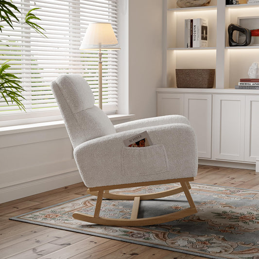 **Woo Schaukelstuhl mit Armlehnen | Lounge-Sessel mit Tasche, Wohnzimmer & Kinderzimmer, Weiß (78,5×69,2×87 cm)**