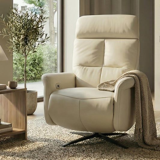 Mendler Relaxsessel HWC-L10, TV-Sessel Liegesessel, Liegefunktion drehbar, elektrisch verstellbar Voll-Leder - Creme-weiß